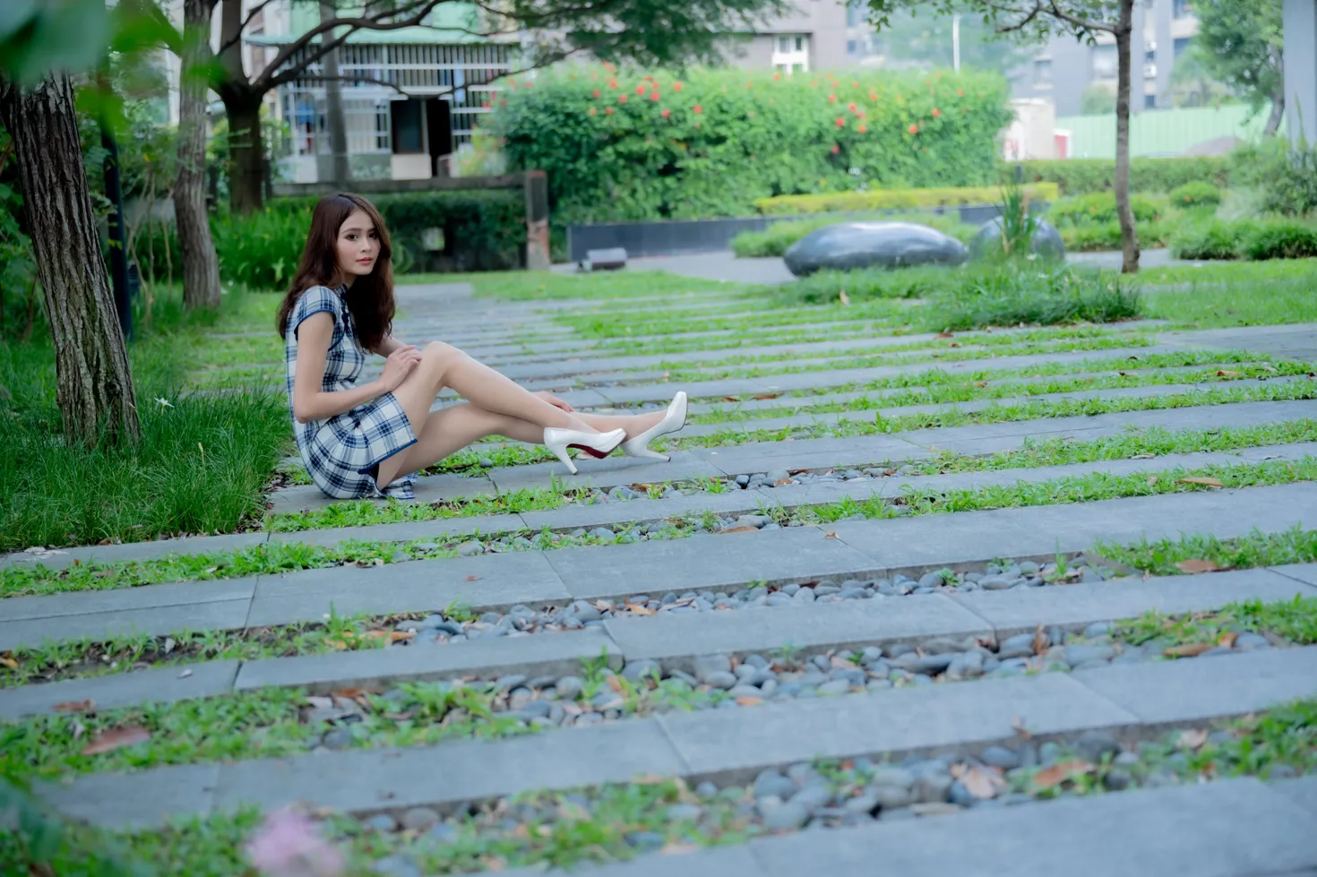 [Mzsock] NO.205 He Jiaxin plaid short cheongsam stockings high heels beautiful legs street photography#[84P]-83